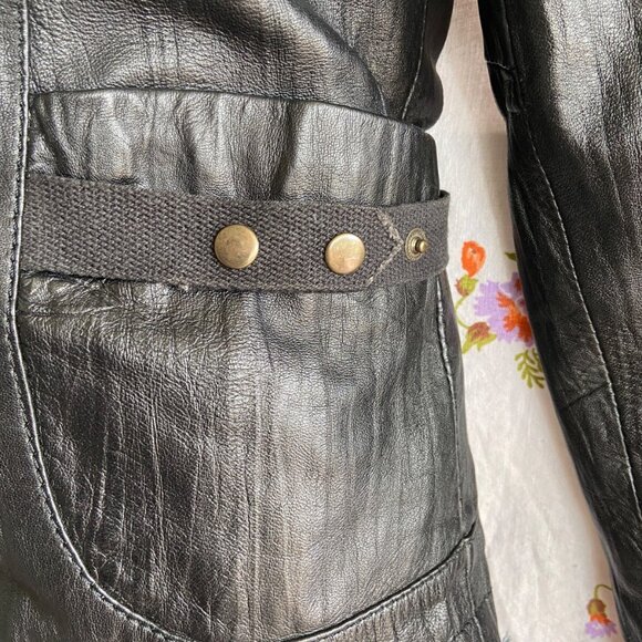 Vero Moda Nela Leather Blazer Sz M - Clasp Front - Moto Jacket Mod Lining Biker - Picture 2 of 12